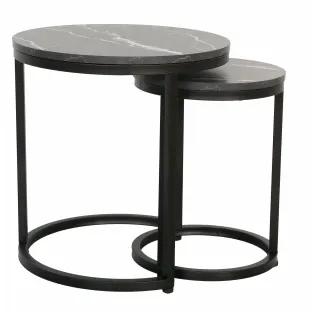 Set Masute de Cafea Nestin, Ø45x48 cm + Ø32x42 cm, Metal/MDF, Negru/Negru Marmura