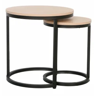 Set Masute de Cafea Nestin, Ø45x48 cm + Ø32x42 cm, Metal/MDF,  Negru/Stejar Natur