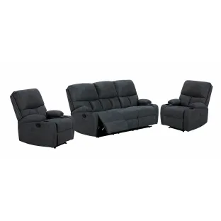 Set Recliner ASTHA 3R+1R+1R, Canapea 3R - 187x94x102, Fotoliu - 79x94x102 cm, Stofa, Gri