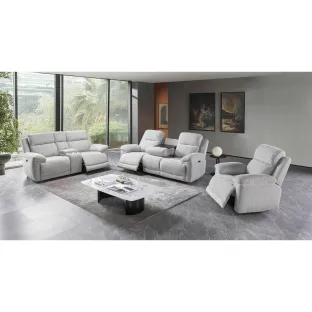 Set Recliner Electric Herbert, 3L+2R+1R, Canapea 3L - 227x97x102 cm, Canapea 2R + Bar - 201x97x102 cm, Fotoliu - 107x94x103 cm, Stofa, Beige