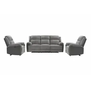Set Recliner Electric Orso 3RR-1R-1R, Canapea 3RR - 226x94x104 cm,  Fotoliu 1R - 106x96x104 cm, - Stofa/Microfibra - Gri