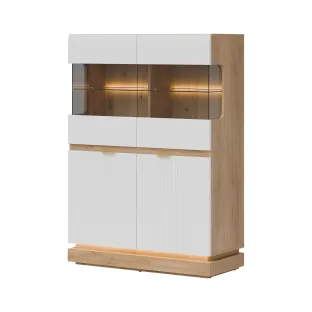 Vitrina Milton 2 Usi ML04, 95x40.5x135 h cm, Pal Melaminat/MDF, Stejar Cremona/Alb Mat