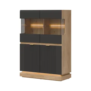 Vitrina Milton 2 Usi ML04, 95x40.5x135 h cm, Pal Melaminat/MDF, Stejar Cremona/Antracit