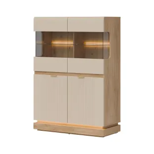Vitrina Milton 2 Usi ML04, 95x40.5x135 h cm, Pal Melaminat/MDF, Stejar Cremona/Casmir