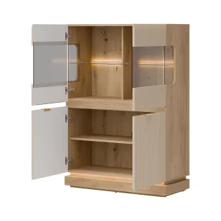 Vitrina Milton 2 Usi ML04, 95x40.5x135 h cm, Pal Melaminat/MDF, Stejar Cremona/Casmir