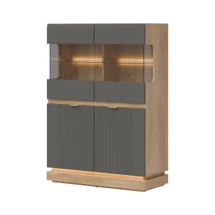 Vitrina Milton 2 Usi ML04, 95x40.5x135 h cm, Pal Melaminat/MDF, Stejar Cremona/Gri