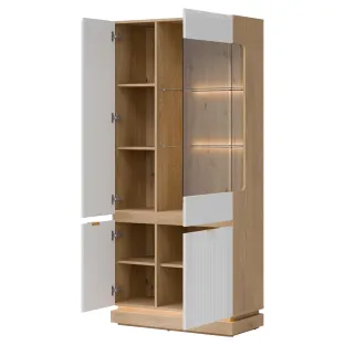 Vitrina Milton ML06, 88.5x40.5x193.5 h cm, Pal Melaminat/MDF, Stejar Cremona/Alb Mat
