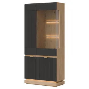 Vitrina Milton ML06, 88.5x40.5x193.5 h cm, Pal Melaminat/MDF, Stejar Cremona/Antracit