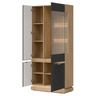Vitrina Milton ML06, 88.5x40.5x193.5 h cm, Pal Melaminat/MDF, Stejar Cremona/Antracit