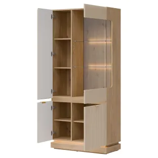 Vitrina Milton ML06, 88.5x40.5x193.5 h cm, Pal Melaminat/MDF, Stejar Cremona/Casmir