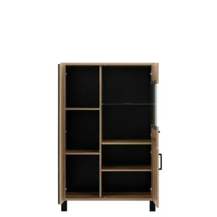 Vitrina Noel NE04, 2 Usi + sertar, 88x39x137 cm, Stejar Evoke/Negru