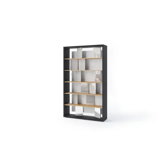 Biblioteca Fitt FP-01, 125x33x210 cm, Pal Melaminat, Grafit/Stejar/Gri Lucios picture - 3