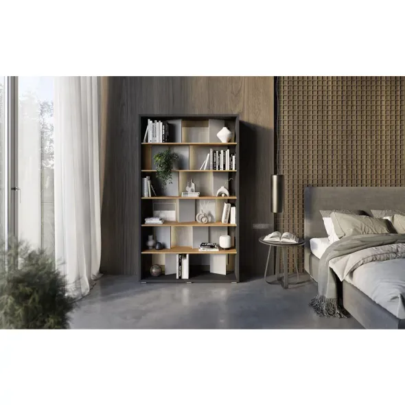 Biblioteca Fitt FP-01, 125x33x210 cm, Pal Melaminat, Grafit/Stejar/Gri Lucios picture - 6