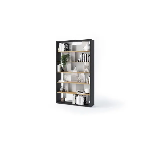 Biblioteca Fitt FP-01, 125x33x210 cm, Pal Melaminat, Grafit/Stejar/Gri Lucios picture - 4