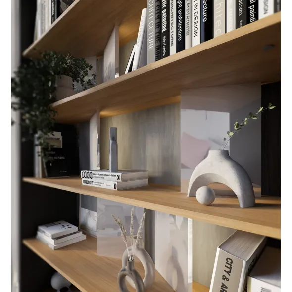 Biblioteca Fitt FP-01, 125x33x210 cm, Pal Melaminat, Grafit/Stejar/Gri Lucios picture - 2