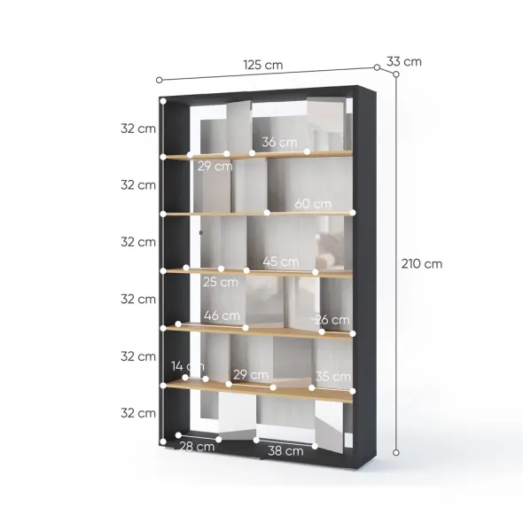 Biblioteca Fitt FP-01, 125x33x210 cm, Pal Melaminat, Grafit/Stejar/Gri Lucios picture - 7