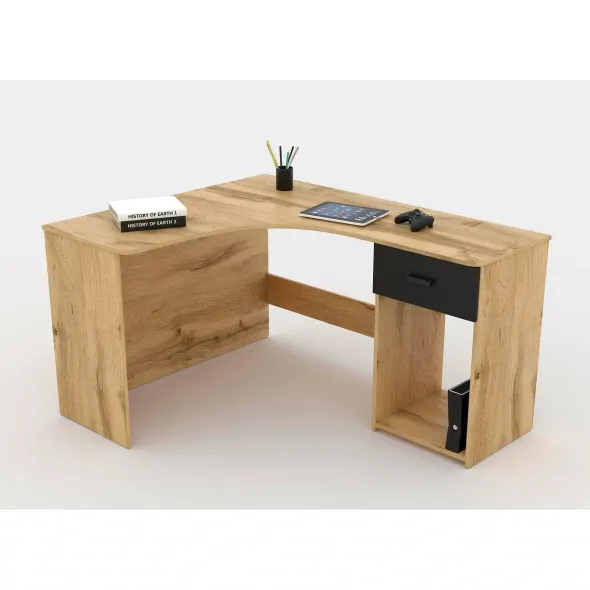 Birou de Colt Corner-24N2LU03, 155x125x75 cm, Stejar Wotan/negru picture - 2