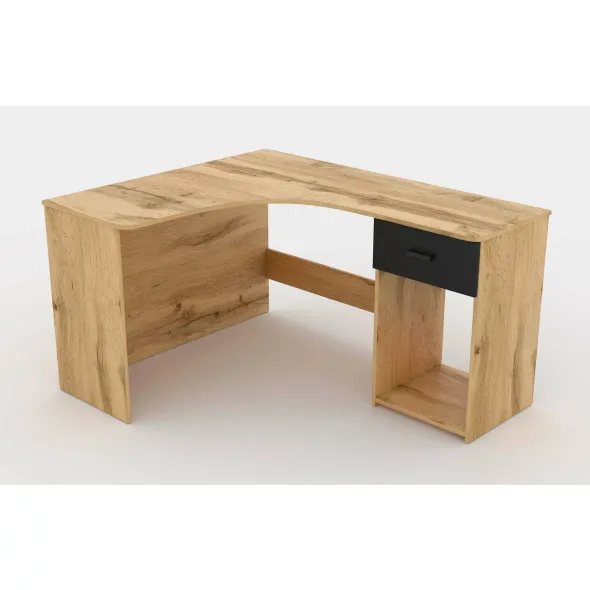 Birou de Colt Corner-24N2LU03, 155x125x75 cm, Stejar Wotan/negru picture - 3