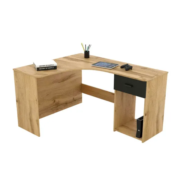 Birou de Colt Corner-24N2LU03, 155x125x75 cm, Stejar Wotan/negru picture - 4