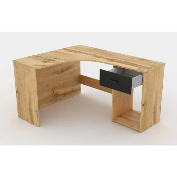 Birou de Colt Corner-24N2LU03, 155x125x75 cm, Stejar Wotan/negru picture - 6