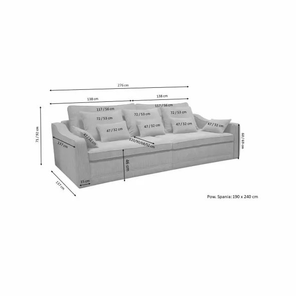 Canapea Extensibila Evora Extra Large, 276x137x71/92 cm, Stofa Lincoln 86 Gri Deschis picture - 5