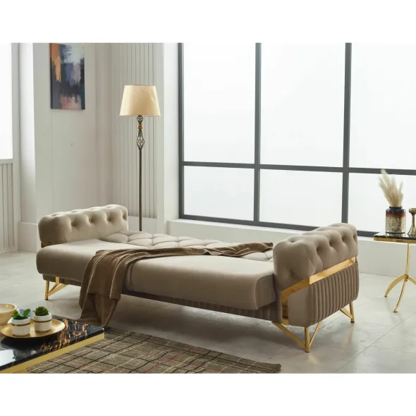 Canapea Extensibila Marbella, 235x90x74 cm, Catifea, Beige picture - 3