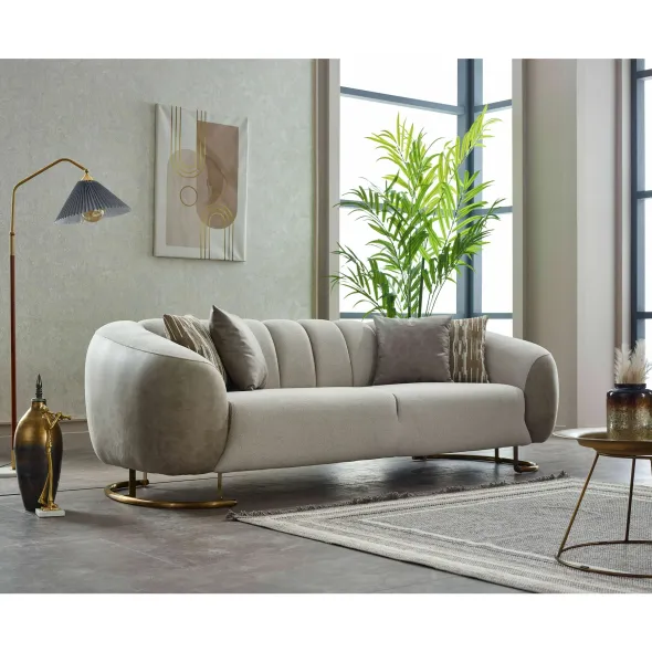 Canapea Palmera, 248x100x80 cm, Stofa/Microfibra - Gri Deschis/Taupe picture - 1