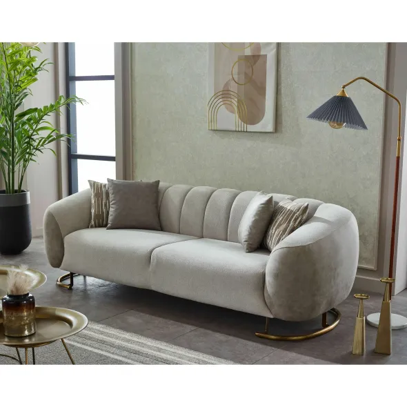 Canapea Palmera, 248x100x80 cm, Stofa/Microfibra - Gri Deschis/Taupe picture - 3