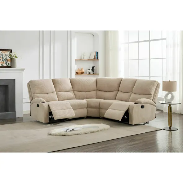 Coltar cu Recliner Martina, 274x274x104 cm, Stofa, Beige Deschis picture - 2