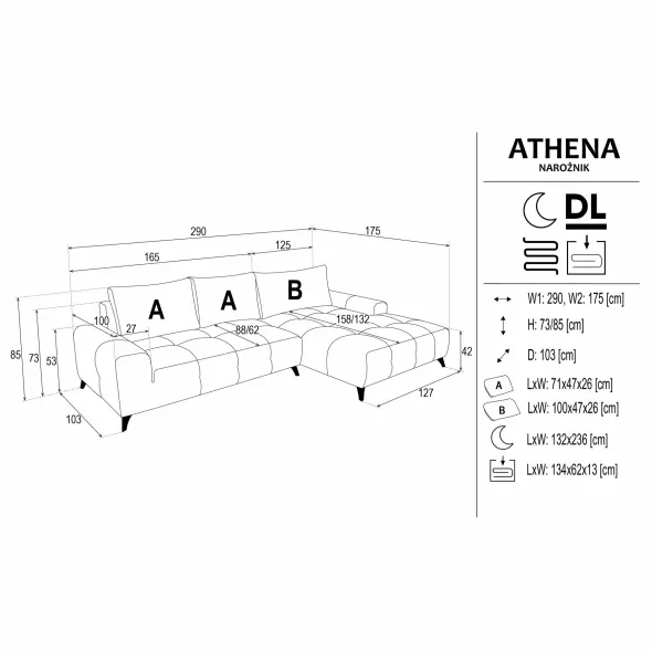 Coltar Extensibil Athena, 290x175x85 cm, Stofa Aragon 01 Crem Deschis picture - 5