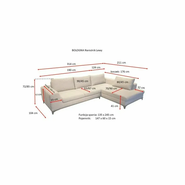 Coltar Extensibil Bologna, 314x211x72/85 cm, Stofa Nano 13, Gri Inchis picture - 2