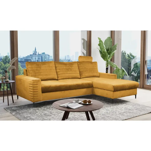 Coltar Extensibil Collin, Stofa tip Catifea Galben Curry Velutto 8, 252x165x117 H cm picture - 2