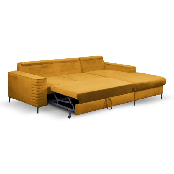 Coltar Extensibil Collin, Stofa tip Catifea Galben Curry Velutto 8, 252x165x117 H cm picture - 4