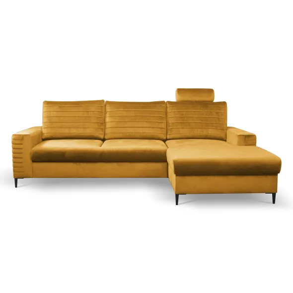Coltar Extensibil Collin, Stofa tip Catifea Galben Curry Velutto 8, 252x165x117 H cm picture - 3