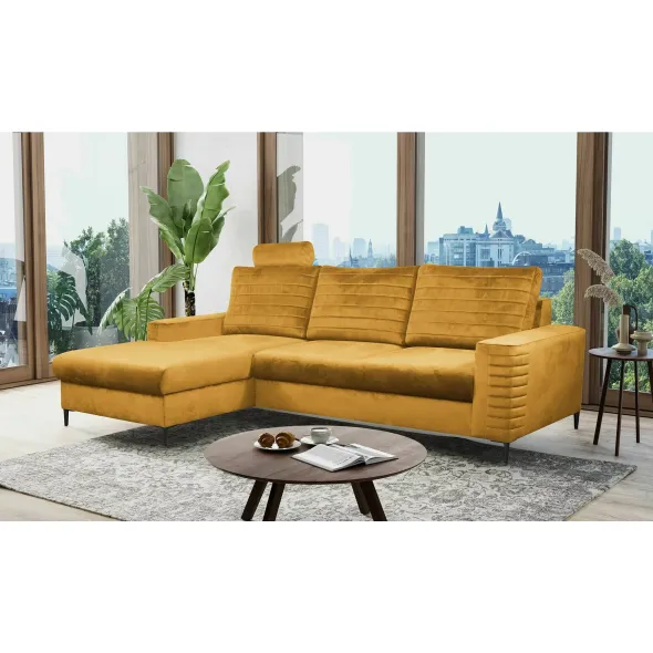 Coltar Extensibil Collin, Stofa tip Catifea Galben Curry Velutto 8, 252x165x117 H cm picture - 1