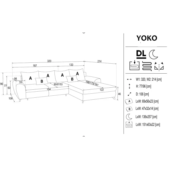 Coltar Extensibil Yoko, 320x214x96 cm, Stofa Soro 40 Galben picture - 8