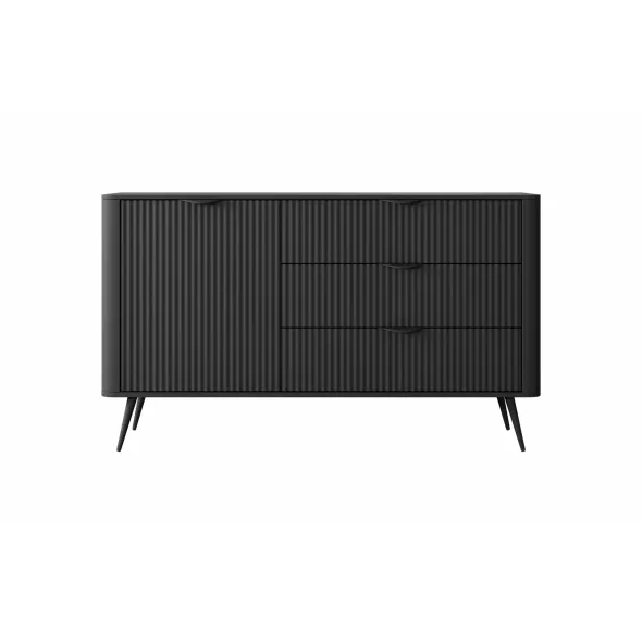 Comoda 3 Sertare + Usa, Lante 138-D3S, 138.2x38x81.2 cm, MDF, Negru picture - 2