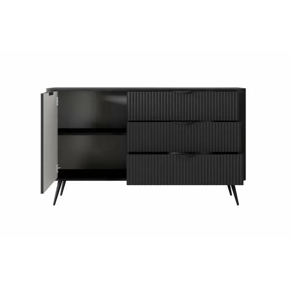 Comoda 3 Sertare + Usa, Lante 138-D3S, 138.2x38x81.2 cm, MDF, Negru picture - 3