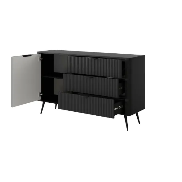 Comoda 3 Sertare + Usa, Lante 138-D3S, 138.2x38x81.2 cm, MDF, Negru picture - 5
