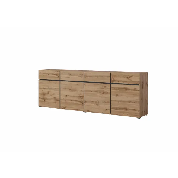 Comoda 4 Usi + 4 Sertare, Cross,  225x40x75 cm, Pal Melaminat, Stejar Wotan picture - 3