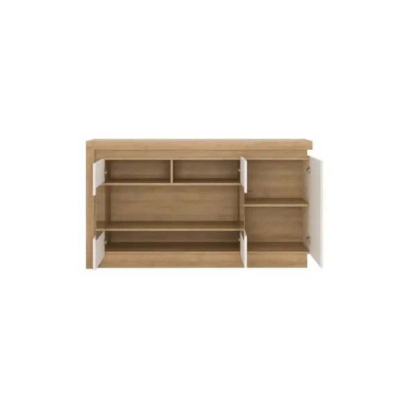 Comoda Lyon LYOK02, 3 USI, 157.6x42x89.1 h cm, Pal Melaminat, Stejar Riviera/Alb Lucios picture - 3