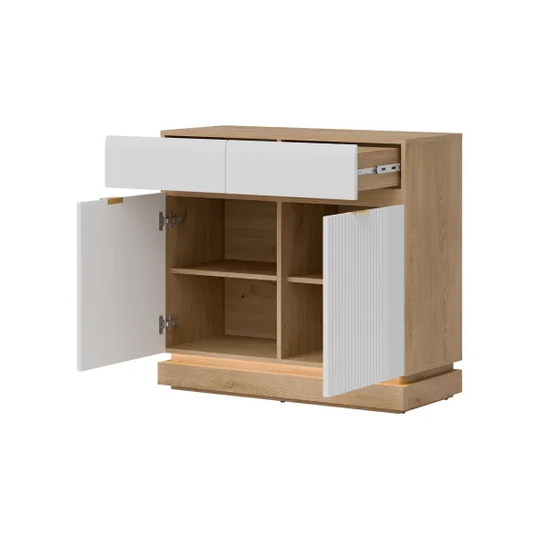 Comoda Milton 2 Usi ML02, 95x40.5x88 h cm, Pal Melaminat/MDF, Stejar Cremona/Alb Mat picture - 2