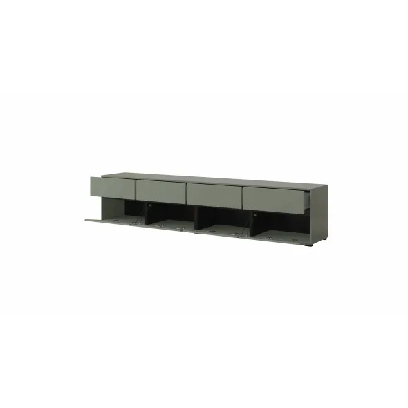 Comoda TV 4 Usi Rabatabile + 4 Sertare, Cross,  225x40x48 cm, Pal Melaminat, Verde Pin picture - 2