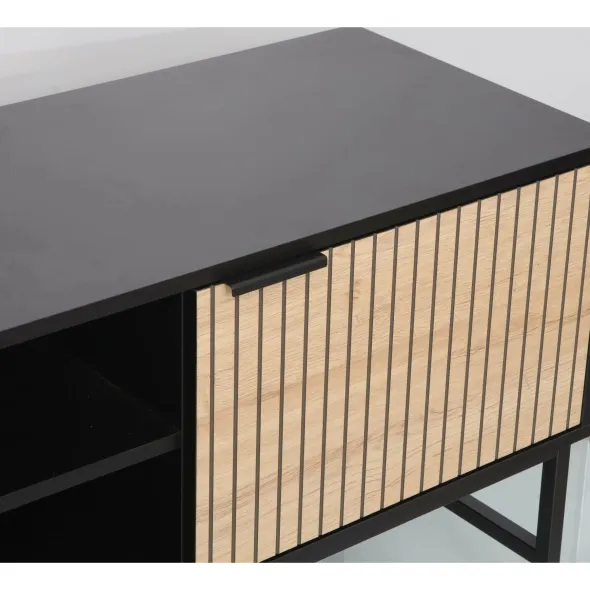 Comoda  TV Coorg, 2 Usi, 150x40x60 h cm, Metal/Pal Melaminat, Negru/Stejar picture - 3
