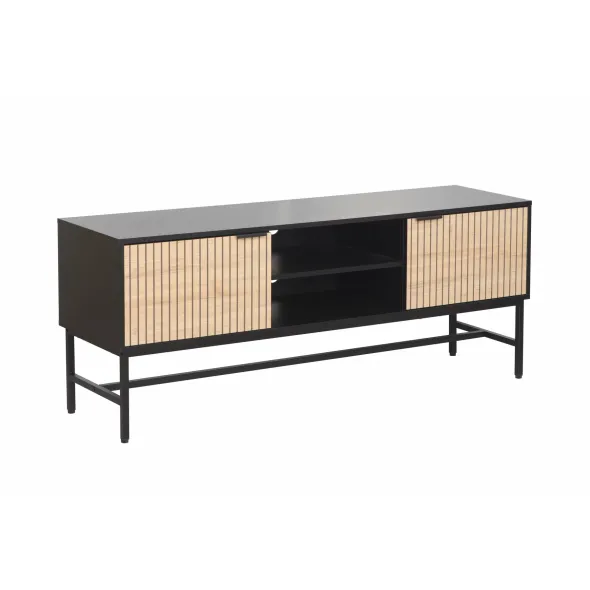 Comoda  TV Coorg, 2 Usi, 150x40x60 h cm, Metal/Pal Melaminat, Negru/Stejar picture - 1