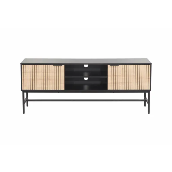 Comoda  TV Coorg, 2 Usi, 150x40x60 h cm, Metal/Pal Melaminat, Negru/Stejar picture - 2