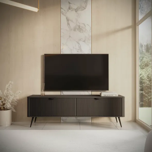 Comoda TV Lante RTV163 2D, 163.2x38x51.2 cm, MDF, Negru picture - 1