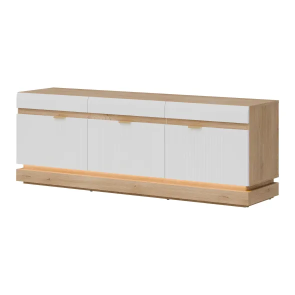 Comoda TV Milton ML01, 163.5x40.5x58.5 h cm, Pal Melaminat/MDF, Stejar Cremona/Alb Mat picture - 1