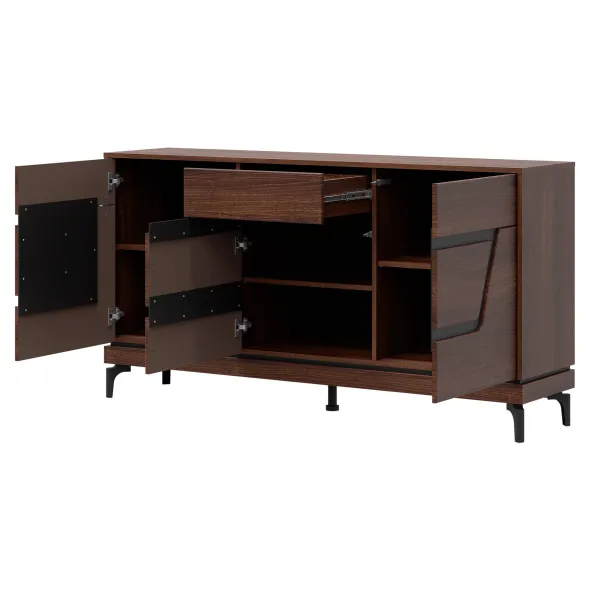 Comoda Vero 3 Usi + Sertar VR03, 163.5x38.5x86 h cm, Pal Melaminat/MDF, Nuc Inchis picture - 3
