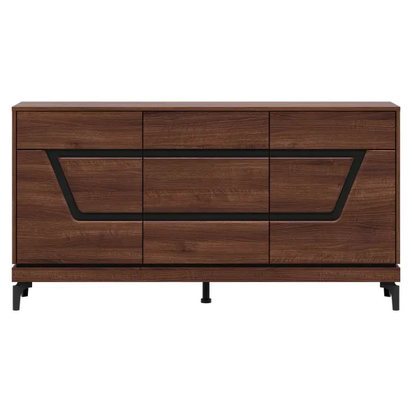 Comoda Vero 3 Usi + Sertar VR03, 163.5x38.5x86 h cm, Pal Melaminat/MDF, Nuc Inchis picture - 1